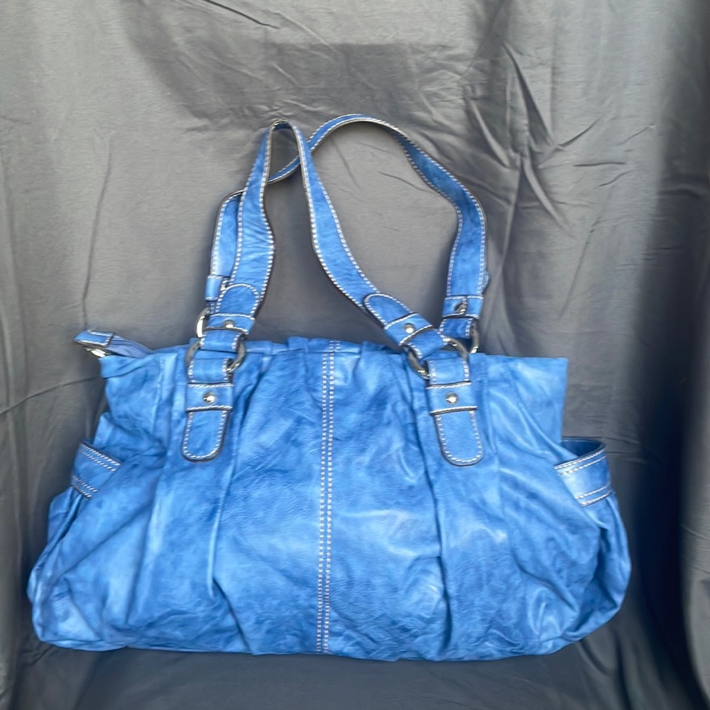 Blue Faux Leather shoulder Purse